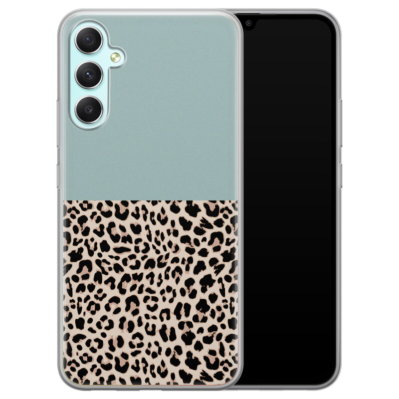 Leuke Telefoonhoesjes Samsung Galaxy A34 siliconen hoesje - Luipaard mint