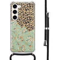 Leuke Telefoonhoesjes Samsung Galaxy S23 hoesje met koord - Luipaard flower print