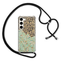 Leuke Telefoonhoesjes Samsung Galaxy S23 hoesje met koord - Luipaard flower print