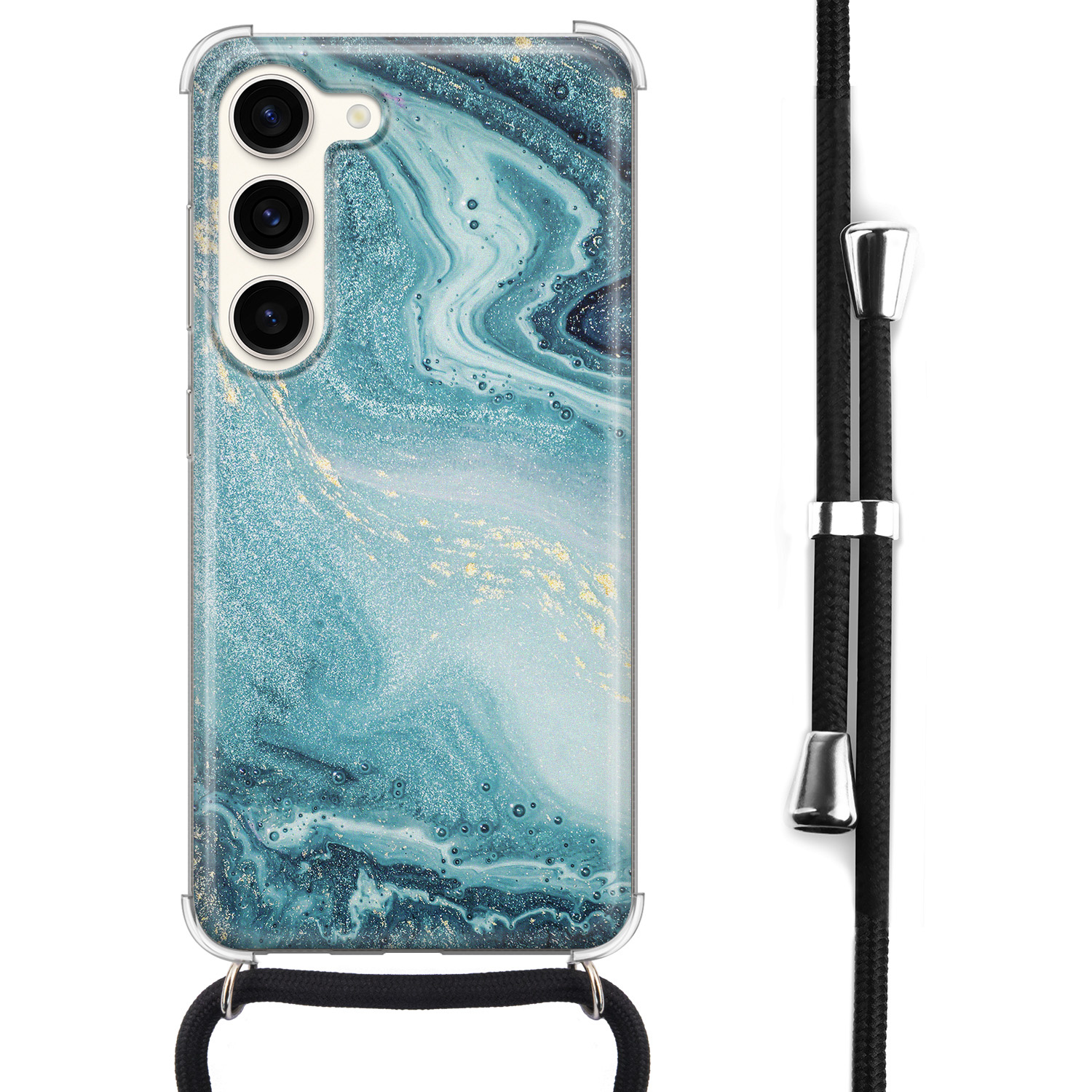 Leuke Telefoonhoesjes Samsung Galaxy S23 hoesje met koord - Marmer blauw