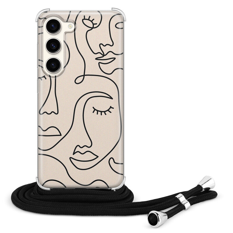 Leuke Telefoonhoesjes Samsung Galaxy S23 hoesje met koord - Abstract faces