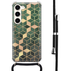 Leuke Telefoonhoesjes Samsung Galaxy S23 hoesje met koord - Green cubes