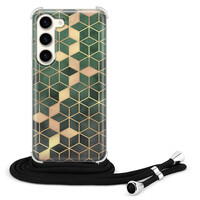 Leuke Telefoonhoesjes Samsung Galaxy S23 hoesje met koord - Green cubes