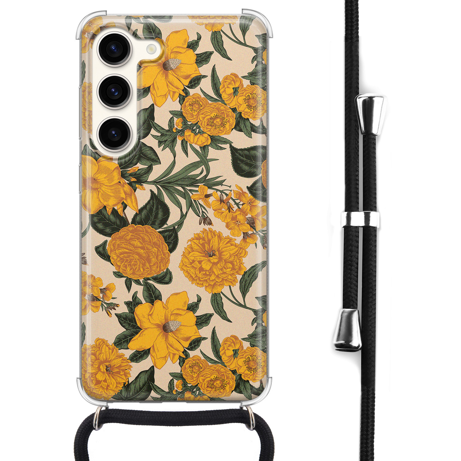 Leuke Telefoonhoesjes Samsung Galaxy S23 hoesje met koord - Retro flowers