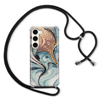 Leuke Telefoonhoesjes Samsung Galaxy S23 hoesje met koord - Marmer blauw swirl