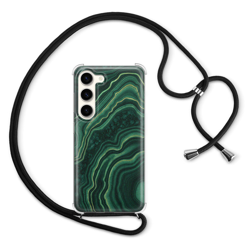 Leuke Telefoonhoesjes Samsung Galaxy S23 hoesje met koord - Marmer groen agate