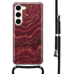 Leuke Telefoonhoesjes Samsung Galaxy S23 hoesje met koord - Marmer rood agate