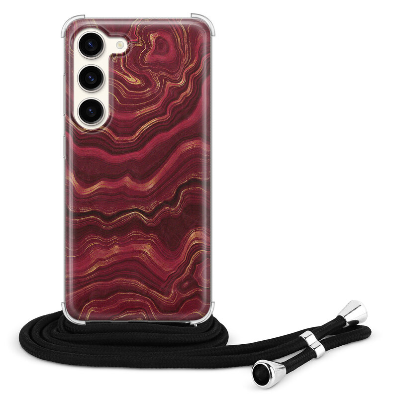 Leuke Telefoonhoesjes Samsung Galaxy S23 hoesje met koord - Marmer rood agate