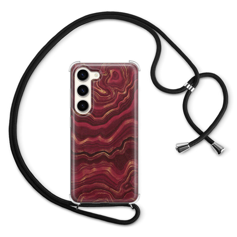 Leuke Telefoonhoesjes Samsung Galaxy S23 hoesje met koord - Marmer rood agate