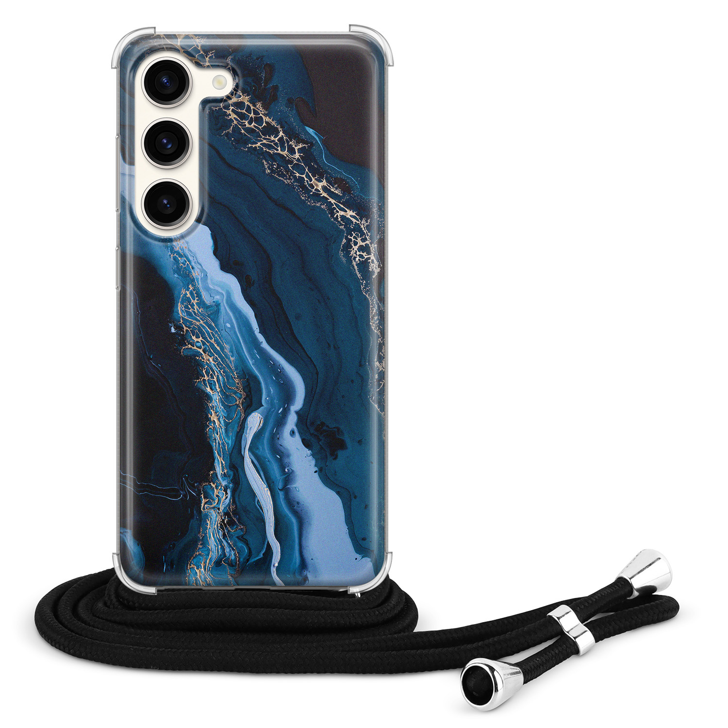 Leuke Telefoonhoesjes Samsung Galaxy S23 hoesje met koord - Marmer lagoon blauw