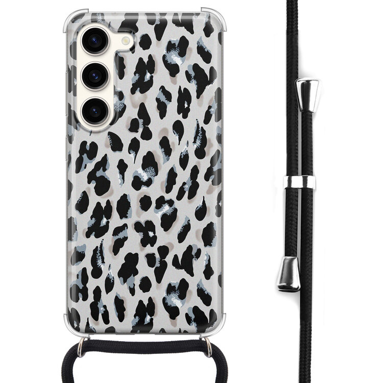 Leuke Telefoonhoesjes Samsung Galaxy S23 hoesje met koord - Luipaard grijs