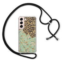 Leuke Telefoonhoesjes Samsung Galaxy S22 hoesje met koord - Luipaard flower print