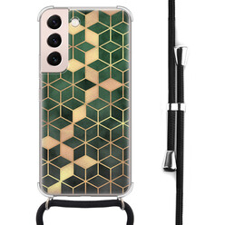 Leuke Telefoonhoesjes Samsung Galaxy S22 hoesje met koord - Green cubes