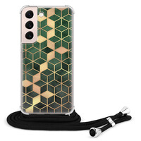 Leuke Telefoonhoesjes Samsung Galaxy S22 hoesje met koord - Green cubes