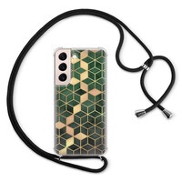 Leuke Telefoonhoesjes Samsung Galaxy S22 hoesje met koord - Green cubes