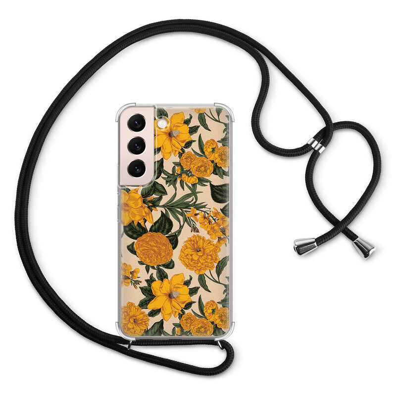 Leuke Telefoonhoesjes Samsung Galaxy S22 hoesje met koord - Retro flowers