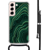 Leuke Telefoonhoesjes Samsung Galaxy S22 hoesje met koord - Marmer groen agate