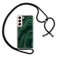 Leuke Telefoonhoesjes Samsung Galaxy S22 hoesje met koord - Marmer groen agate