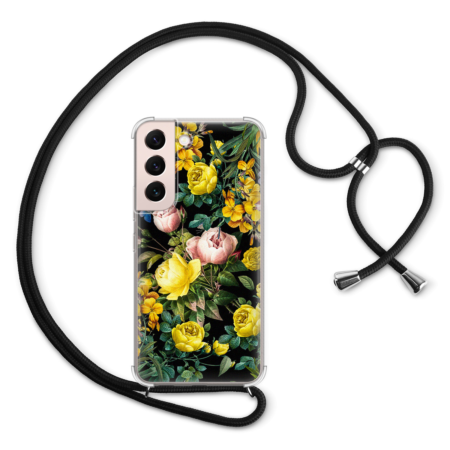 Leuke Telefoonhoesjes Samsung Galaxy S22 hoesje met koord - Bloemen geel