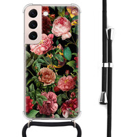 Leuke Telefoonhoesjes Samsung Galaxy S22 hoesje met koord - Rode bloemen