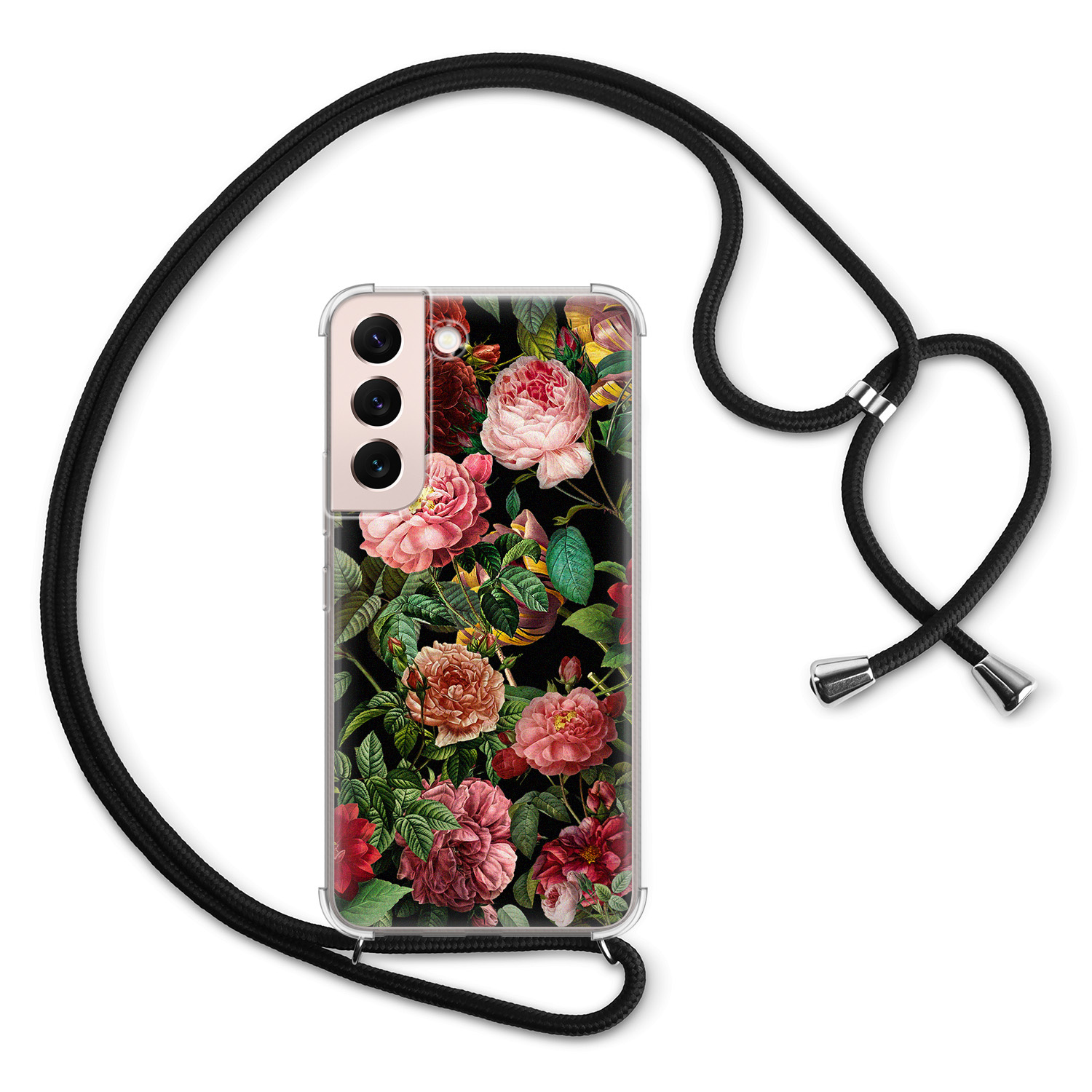 Leuke Telefoonhoesjes Samsung Galaxy S22 hoesje met koord - Rode bloemen