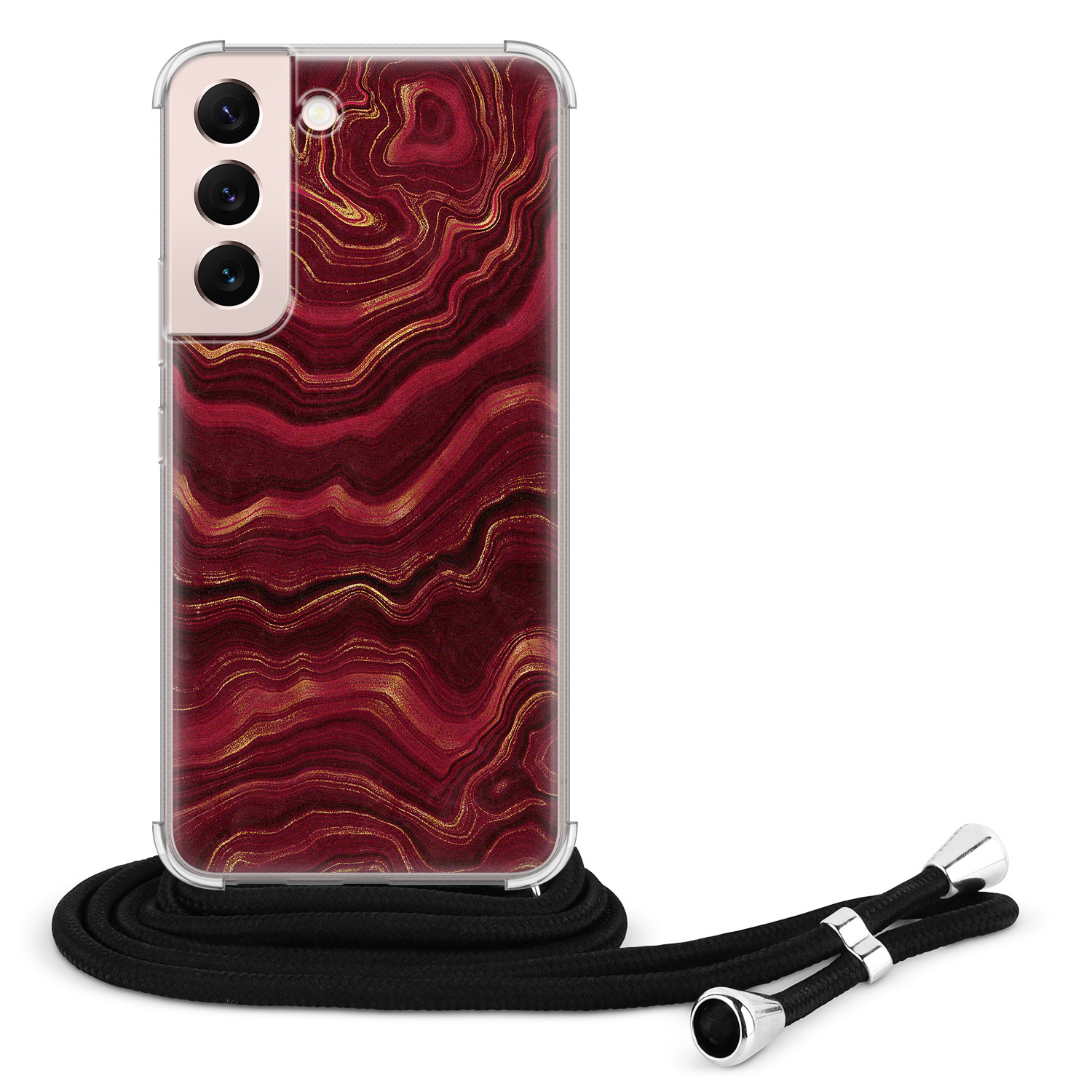 Leuke Telefoonhoesjes Samsung Galaxy S22 hoesje met koord - Marmer rood agate