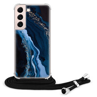 Leuke Telefoonhoesjes Samsung Galaxy S22 hoesje met koord - Marmer lagoon blauw