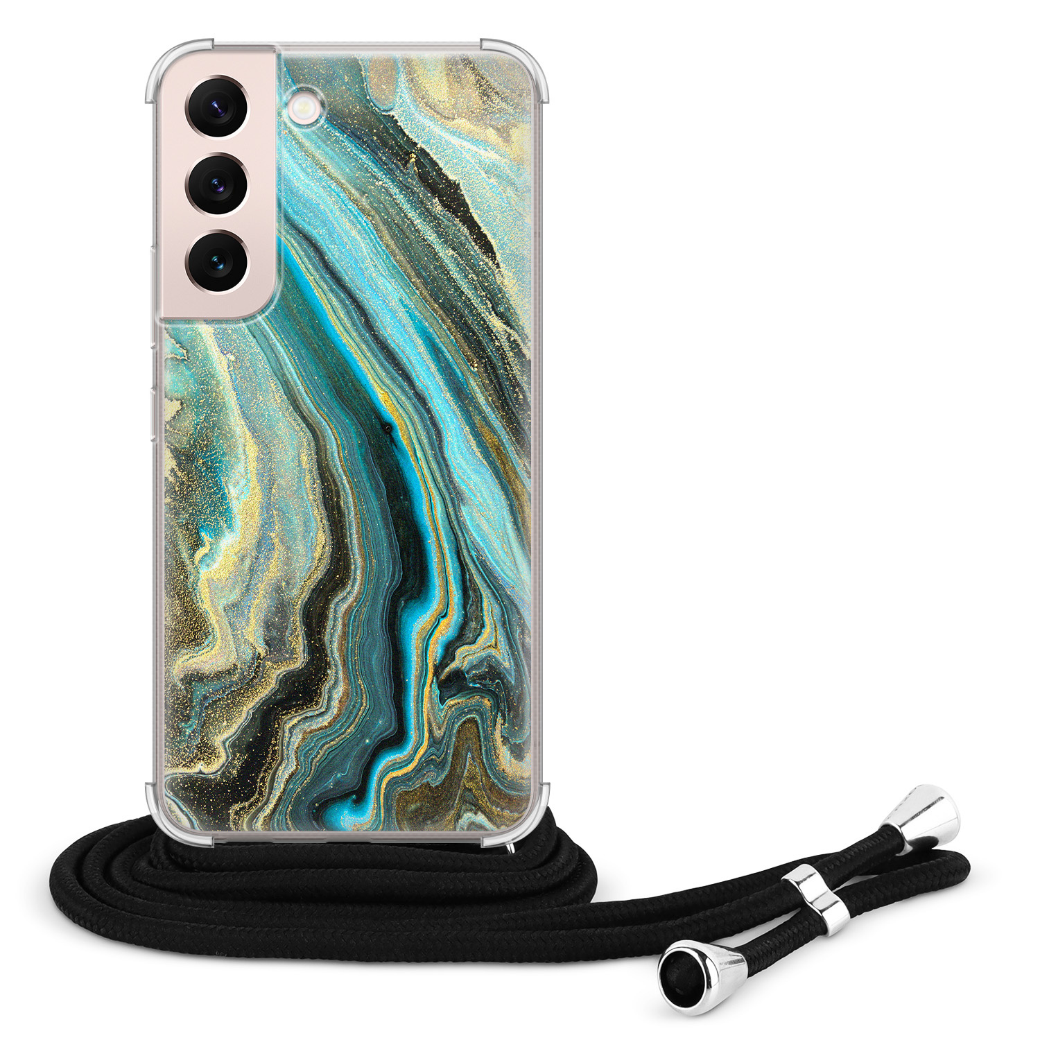 Leuke Telefoonhoesjes Samsung Galaxy S22 hoesje met koord - Marmer mint