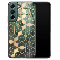 Leuke Telefoonhoesjes Samsung Galaxy S22 glazen hardcase - Green cubes