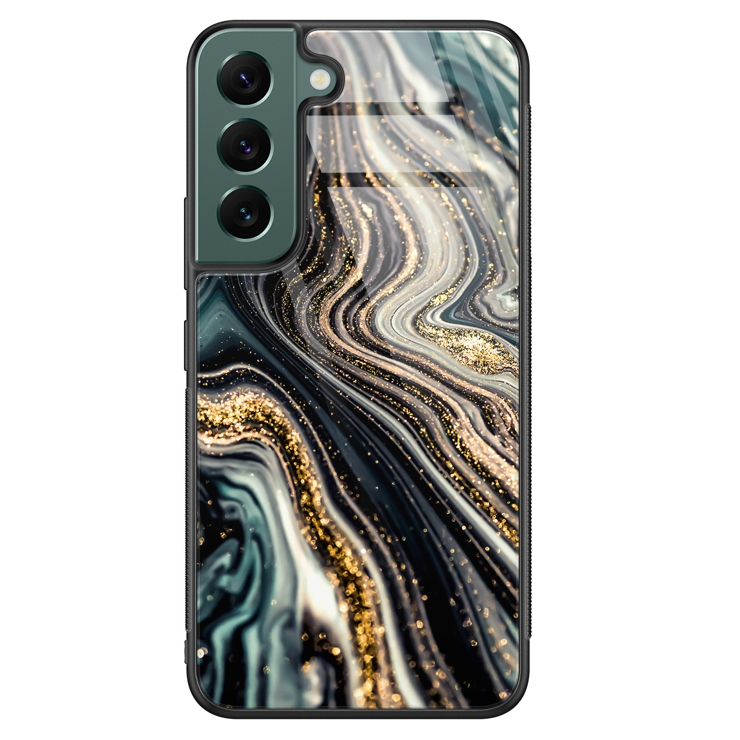 Leuke Telefoonhoesjes Samsung Galaxy S22 glazen hardcase - Marmer swirl