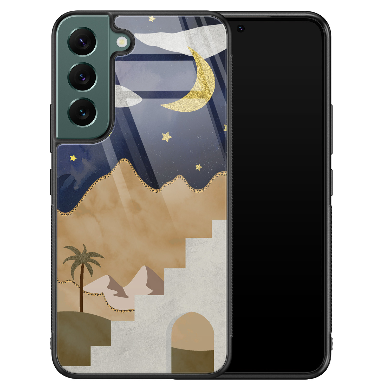 Leuke Telefoonhoesjes Samsung Galaxy S22 glazen hardcase - Desert night