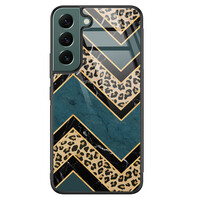 Leuke Telefoonhoesjes Samsung Galaxy S22 glazen hardcase - Luipaard zigzag