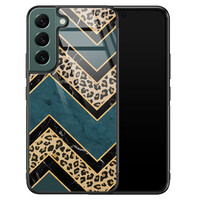 Leuke Telefoonhoesjes Samsung Galaxy S22 glazen hardcase - Luipaard zigzag