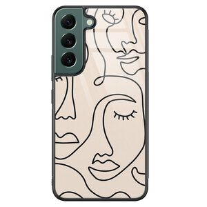 Leuke Telefoonhoesjes Samsung Galaxy S22 glazen hardcase - Abstract gezicht lijnen