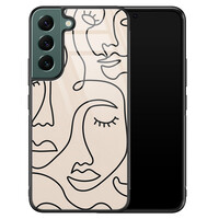 Leuke Telefoonhoesjes Samsung Galaxy S22 glazen hardcase - Abstract gezicht lijnen