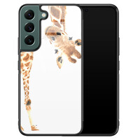 Leuke Telefoonhoesjes Samsung Galaxy S22 glazen hardcase - Giraffe peekaboo