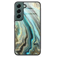 Leuke Telefoonhoesjes Samsung Galaxy S22 glazen hardcase - Marmer mint