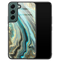 Leuke Telefoonhoesjes Samsung Galaxy S22 glazen hardcase - Marmer mint