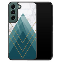 Leuke Telefoonhoesjes Samsung Galaxy S22 glazen hardcase - Geometrisch blauw