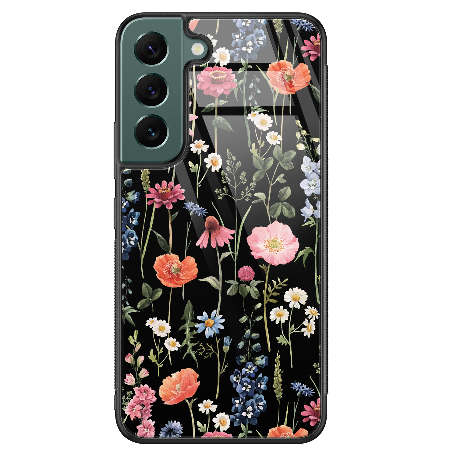 Leuke Telefoonhoesjes Samsung Galaxy S22 glazen hardcase - Dark flowers
