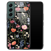 Leuke Telefoonhoesjes Samsung Galaxy S22 glazen hardcase - Dark flowers