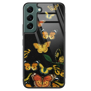 Leuke Telefoonhoesjes Samsung Galaxy S22 glazen hardcase - Vlinders