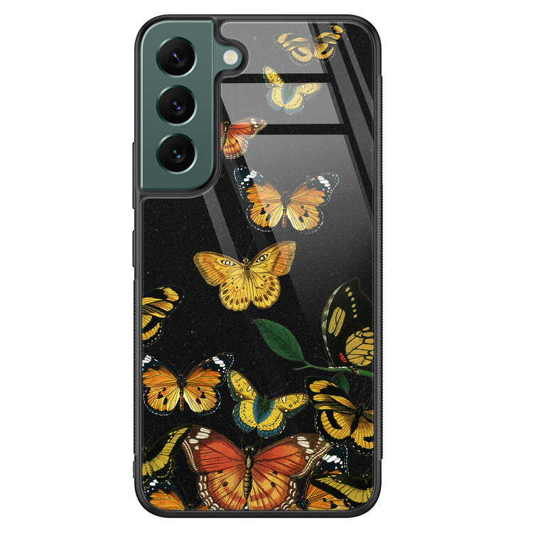 Leuke Telefoonhoesjes Samsung Galaxy S22 glazen hardcase - Vlinders