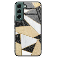 Leuke Telefoonhoesjes Samsung Galaxy S22 glazen hardcase - Goud abstract