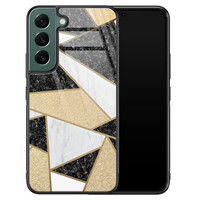 Leuke Telefoonhoesjes Samsung Galaxy S22 glazen hardcase - Goud abstract