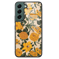 Leuke Telefoonhoesjes Samsung Galaxy S22 glazen hardcase - Retro flowers