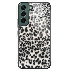 Leuke Telefoonhoesjes Samsung Galaxy S22 glazen hardcase - Luipaard grijs