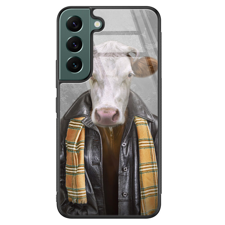 Leuke Telefoonhoesjes Samsung Galaxy S22 glazen hardcase - Koe