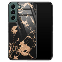 Leuke Telefoonhoesjes Samsung Galaxy S22 glazen hardcase - Marmer zwart brons