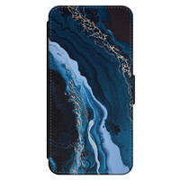 Leuke Telefoonhoesjes iPhone 14 bookcase leer - Marmer lagoon blauw